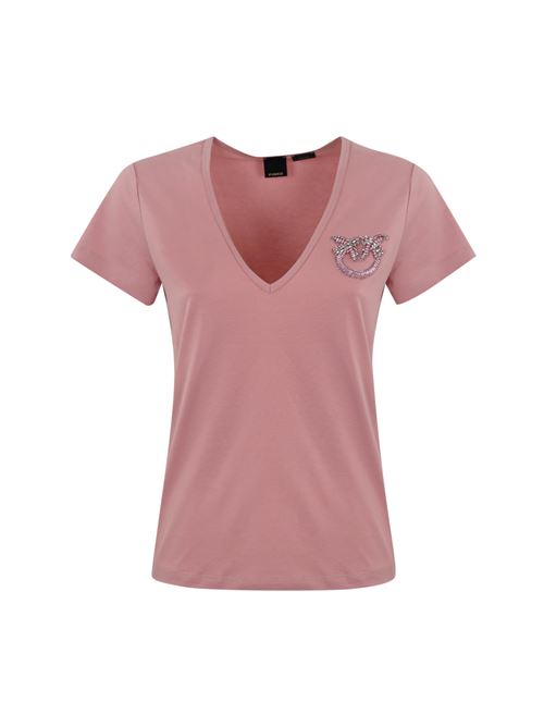 T-shirt con ricamo gioiello Turbato in cotone Rosa PINKO | 100372 A24EQ08